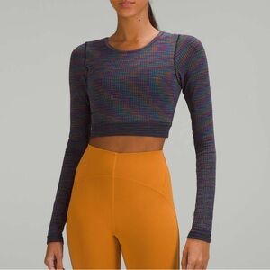 Lululemon Ebb to Street Long Sleeve Shirt🪩 Size 6🩵 Rainbow Multi / Black🌈Cropped